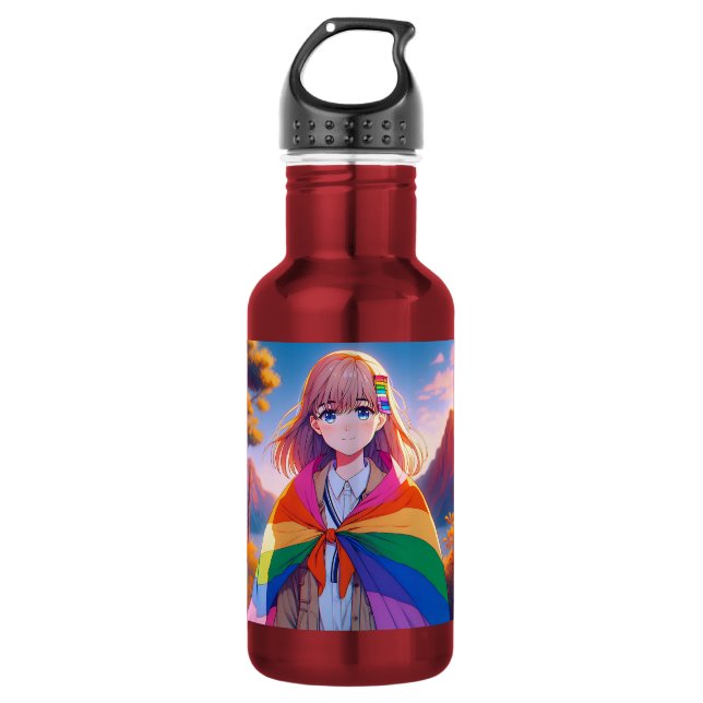 Anime Girl with LGBTQIA+ Cape   532 Ml Water Bottle (Front)