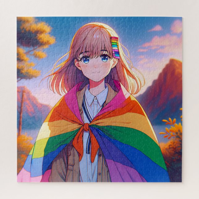 Anime Girl with LGBTQIA+ Cape   Jigsaw Puzzle (Vertical)