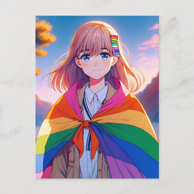 Anime Girl with LGBTQIA+ Cape  Postcard (Front)