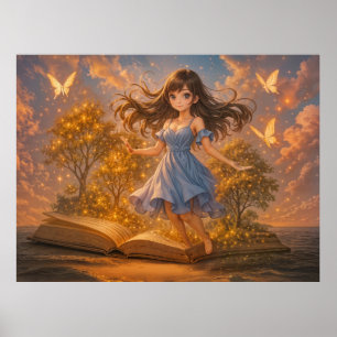 Anime girl with magical book powers poster