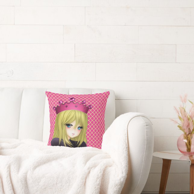 Anime Girl with Pink Crown Cushion (Couch)