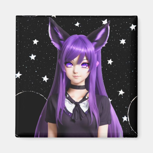Anime Girl with Purple Hair and Eyes Magnet (Front)
