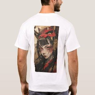 Anime Girl with Red Gold Oni Mask T-Shirt
