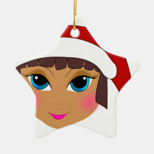 Anime Girl with Santa's Hat Ceramic Tree Decoration