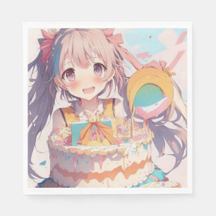 Anime Girl with Whimsical Birthday Napkin