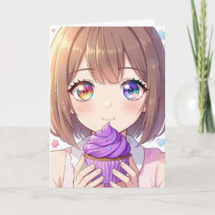 Anime Girl's Birthday and Colouring Page Card
