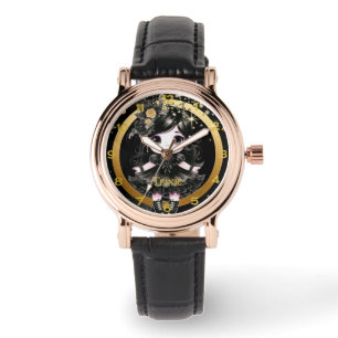 Anime Girls Kawaii Goth Chibi Decor Black Gold Watch