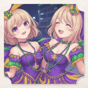 Anime Girls Mardi Gras  Paper Coaster
