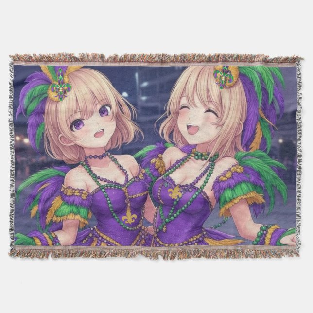 Anime Girls Mardi Gras  Throw Blanket (Front)