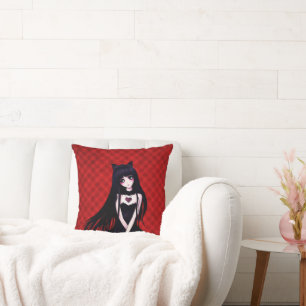 Anime Goth Girl on Red Cushion