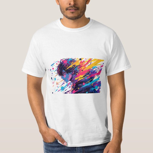 Anime Graffiti Chaos — Colour Splash Men Anime Art T-Shirt (Front)