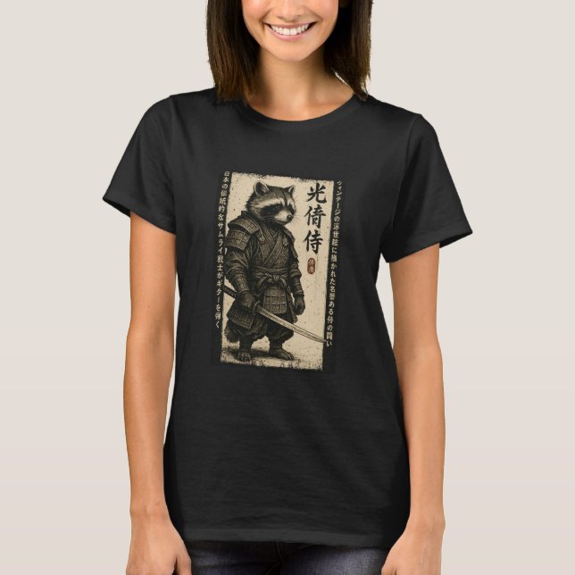 Anime Graphic for Men, Japanese Samurai Raccoon T-Shirt (Front)