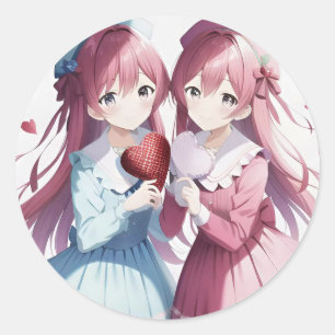 Anime hearts Valentine's Classic Round Sticker