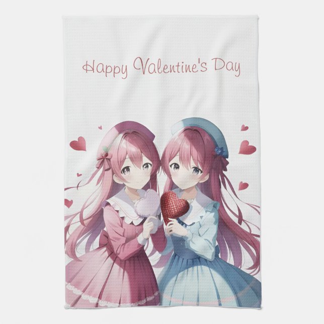 Anime hearts Valentine's Day  Kitchen Towel (Vertical)