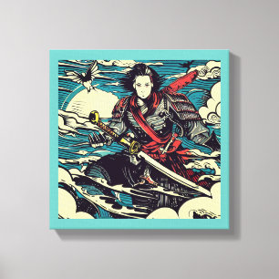 Anime Hero 4 - Japanese Woodcut Canvas Print