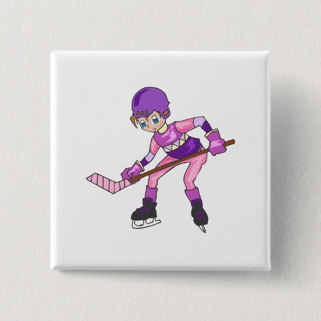 Anime Hockey Girl 15 Cm Square Badge (Front)
