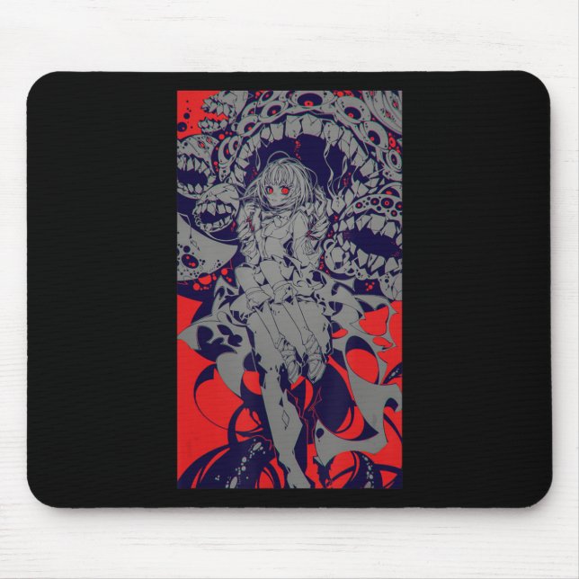 Anime Horror Aesthetic Scary Creepy Girl Japanese  Mouse Pad (Front)