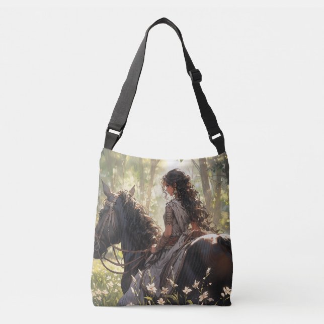 Anime horseback ride in the woods crossbody bag (Front)