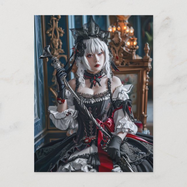 Anime-Inspired Gothic Kawaii Maid Postcard (Front)