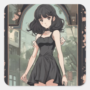 Anime-Inspired Little Black Dress Sticker - Artist
