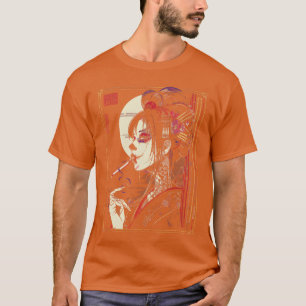 Anime Japanese Goth Cyberpunk City Geisha Art Vint T-Shirt