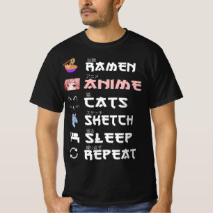 Anime japanese ramen sketching cat Anime Lover Gir T-Shirt