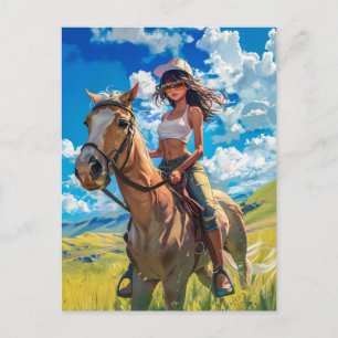 Anime Journey on Horseback Through Nature Postcard
