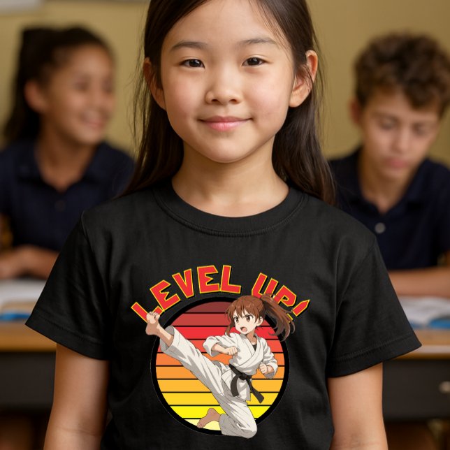 Anime Karate Girl On Retro Sunset Template Tri-Blend Shirt (Creator Uploaded)