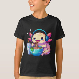 Anime Kawaii Axolotl Eating Ramen Noodles Kids Tee