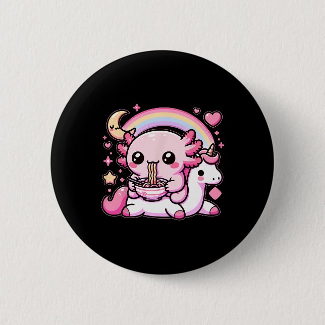 Anime Kawaii Axolotl Eating Ramen Noodles Kids Tee 6 Cm Round Badge (Front)