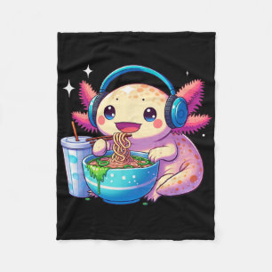 Anime Kawaii Axolotl Eating Ramen Noodles Kids Tee Fleece Blanket