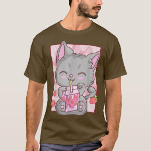 Anime Kawaii Cat For Women Girls, Strawberry Milks T-Shirt