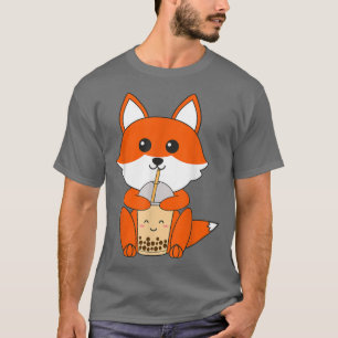 Anime Kawaii Fox Boba Drinking Tea Bubble Girls Ka T-Shirt