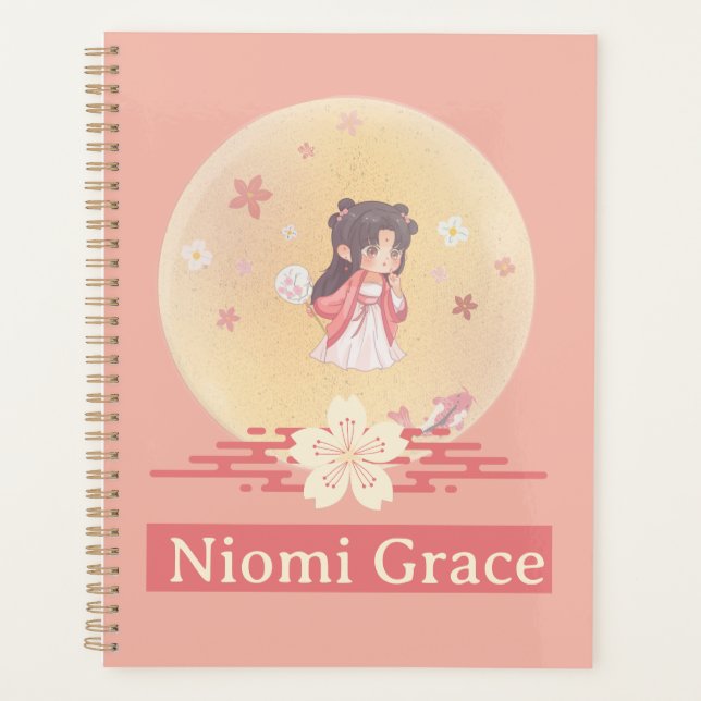 Anime Kawaii Girl Coral Cream Planner (Front)
