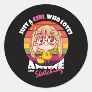 Anime Kawaii Girl   for Anime & Sketching Lover Classic Round Sticker