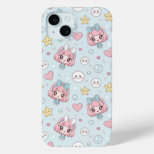Anime Kawaii in Pastel Colors with Hearts and Star iPhone 15 Mini Case