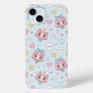 Anime Kawaii in Pastel Colors with Hearts and Star iPhone 15 Mini Case