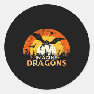 Anime Kawaii Mythical Fantasy Dragons Imagine Vint Classic Round Sticker