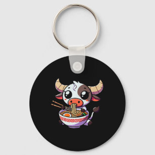Anime Kawaii Texas Cow Eating Ramen Clothing Noodl Key Ring