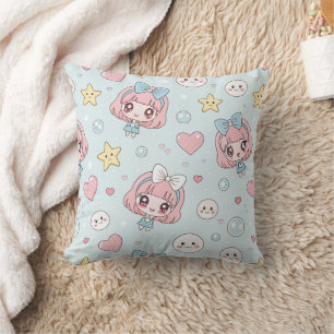 Anime Kawaii with Hearts and Stars Cushion