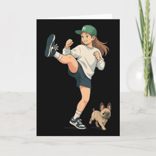 Anime Kickboxer Walking French Bulldog Streetwear Card