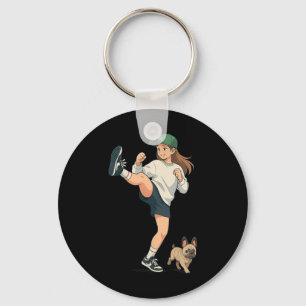 Anime Kickboxer Walking French Bulldog Streetwear  Key Ring