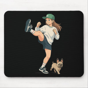Anime Kickboxer Walking French Bulldog Streetwear Mouse Pad