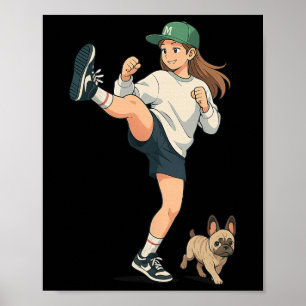 Anime Kickboxer Walking French Bulldog Streetwear  Poster