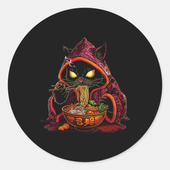Anime Kids Cat Ramen Japanese Kids Kawaii Cat Rame Classic Round Sticker (Front)