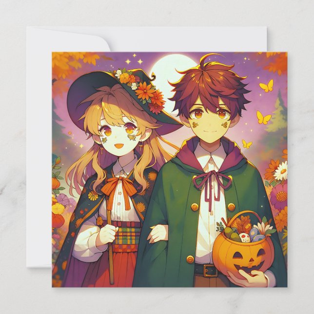 Anime Kid's in Halloween Costumes Invitation (Front)