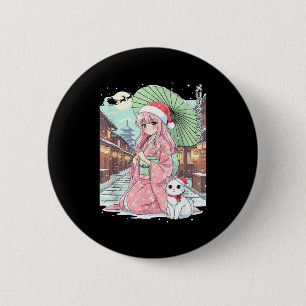 Anime Kimono Girl Christmas Japan Cat Xmas Japan A 6 Cm Round Badge