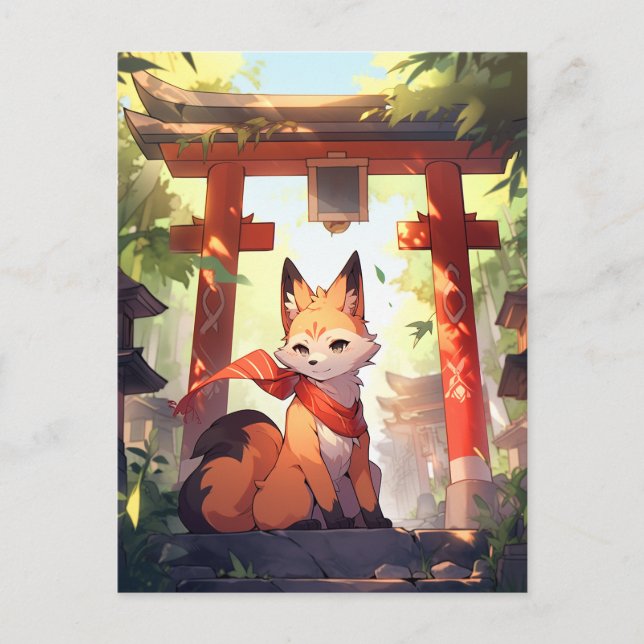 Anime Kitsune Cute Fox Fantasy Art Postcard (Front)