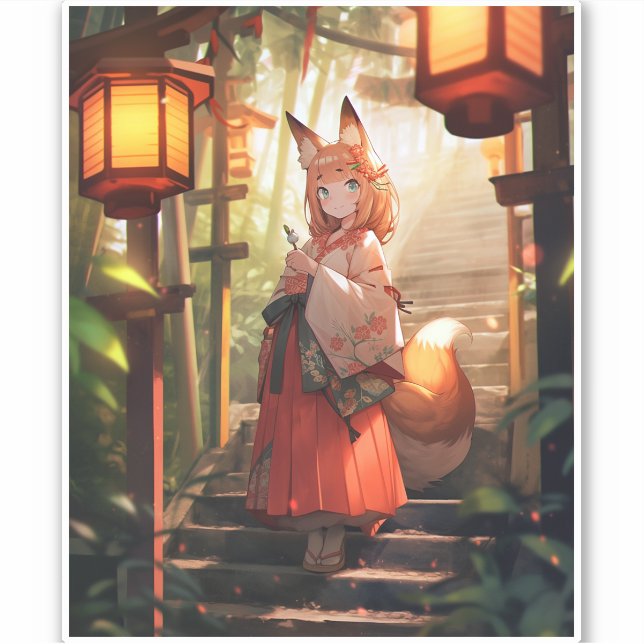 Anime Kitsune Girl Cute Fox Fantasy Art (Front)