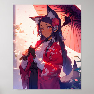 Anime Kitsune Girl Cute Fox Fantasy Art Poster